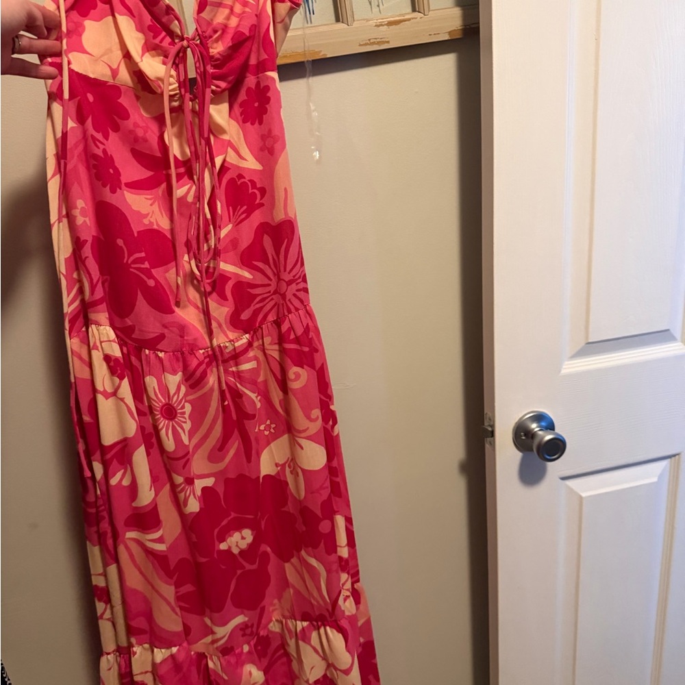 Crystal Doll Pink and Cream Floral Maxi Dress